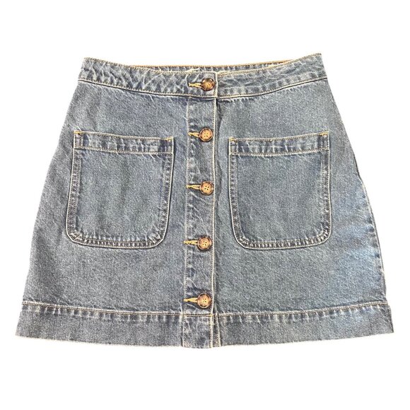 We The Free Womens Super High Rise Blue Denim Button Front Mini Skirt Sz 27 - Picture 1 of 6